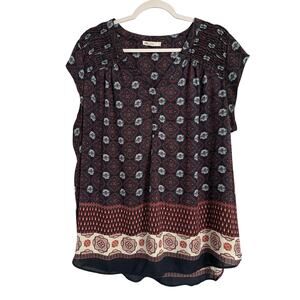 DR2 Daniel Rainn Women's 2X Boho Floral Pintuck Cap Sleeve Blouse Fall Office